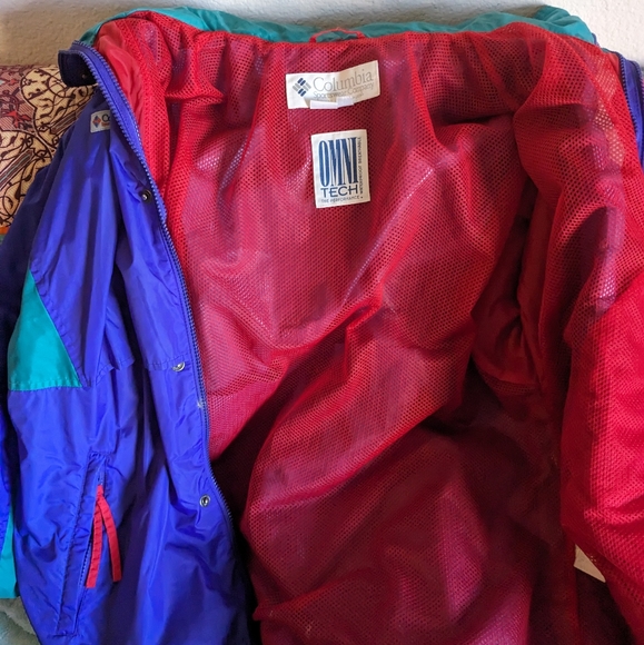 Vtg 90s Columbia Sportswear Omni Tech Windbreaker Jacket Purple Teal Mens S - Picture 8 of 15